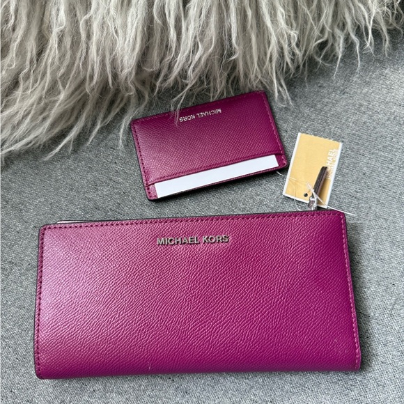 Michael Kors Money Pieces Leather Violet  Wallet New - Picture 8 of 8